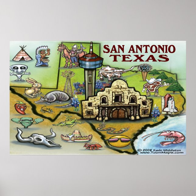 San Antonio TEXAS Map Poster (Front)