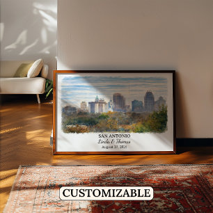 San Antonio Texas Poster, Watercolor, Custom Poster