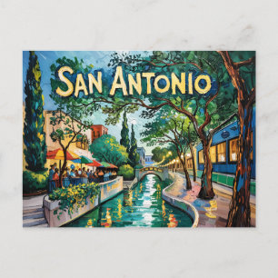 San Antonio Texas River Walk Van Gogh Vibrant City Postcard