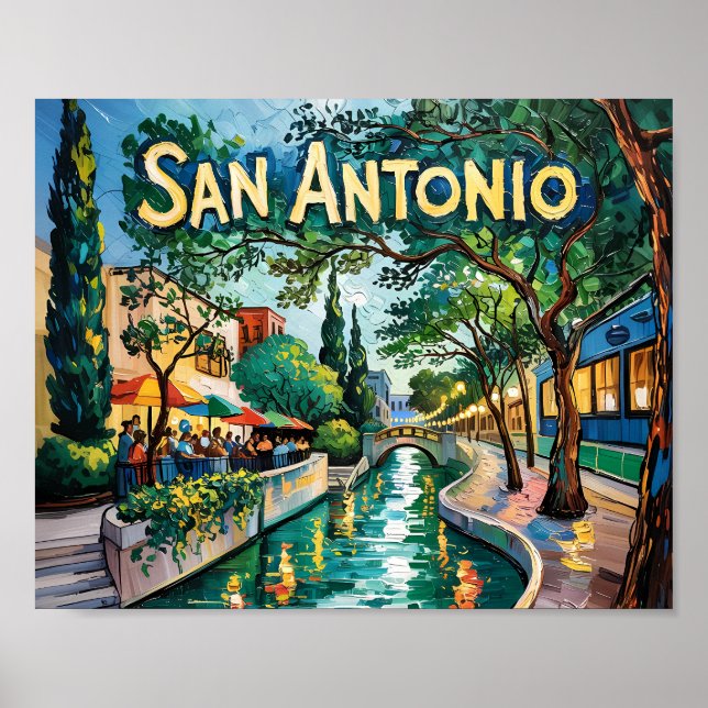 San Antonio Texas River Walk Van Gogh Vibrant City Poster