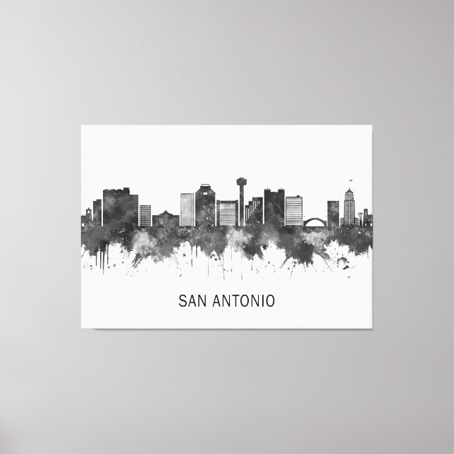 San Antonio Texas Skyline BW Canvas Print (Front)