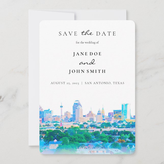 San Antonio Texas Skyline flat Save The Date Card (Front)