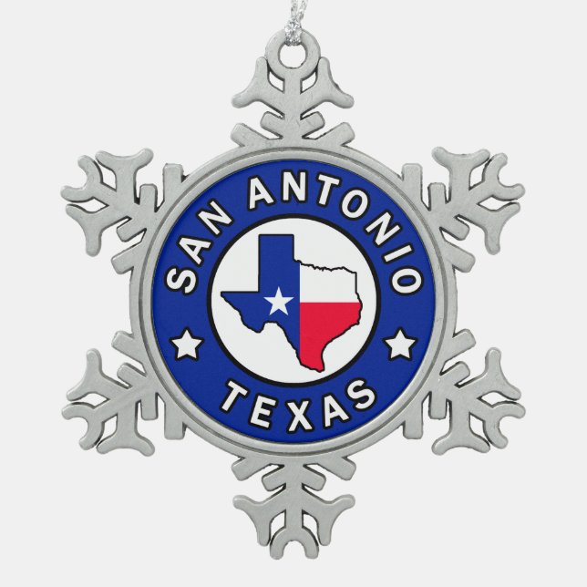 San Antonio Texas Snowflake Pewter Christmas Ornament (Front)