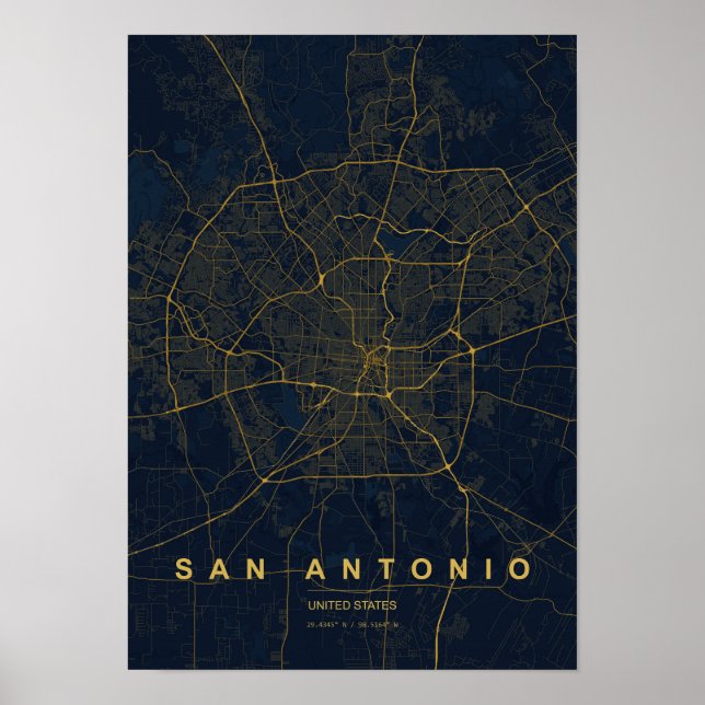 San Antonio Texas Stylized Map Print (Front)
