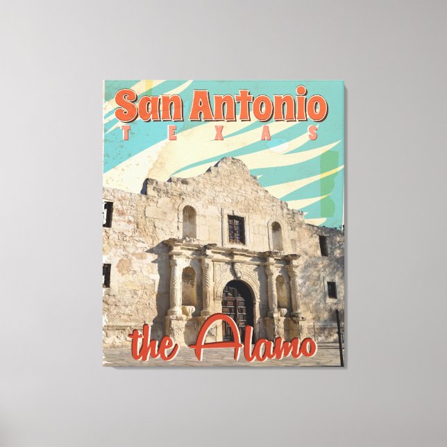 San Antonio, Texas, The Alamo Travel Poster Canvas Print (Front)