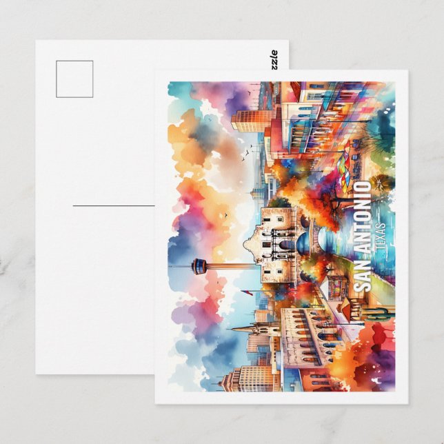 San Antonio Texas USA Famous Place watercolor Postcard (Front/Back)