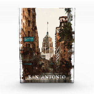 San Antonio Texas Vintage City Travel Watercolor Photo Block