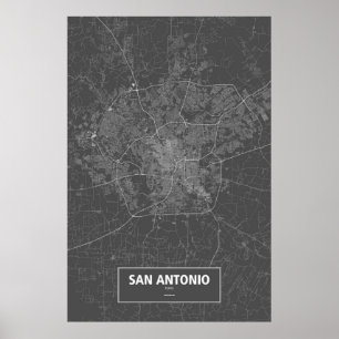 San Antonio, Texas (white on black) Poster