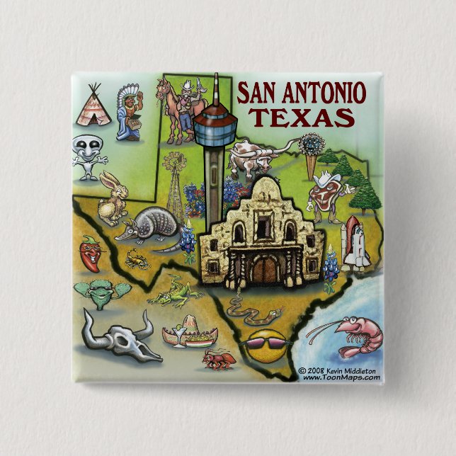 San Antonio TX 2 Inch Square Button (Front)
