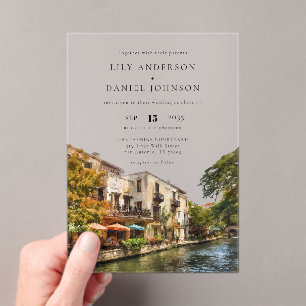 San Antonio Watercolor Destination Wedding Acrylic Invitations