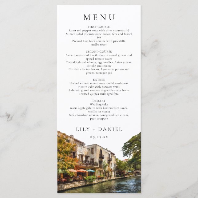 San Antonio Watercolor Destination Wedding Menu (Front)
