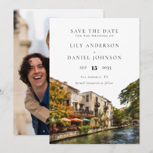 San Antonio Watercolor Photo Wedding Save The Date
