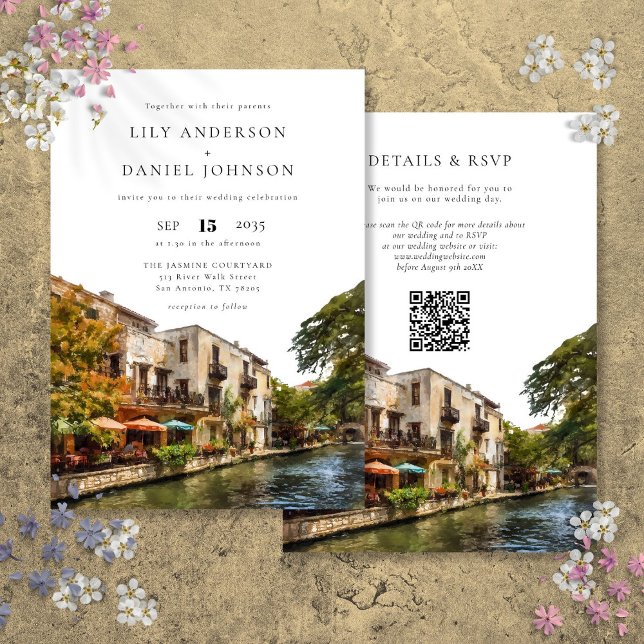 San Antonio Watercolor QR Code Wedding Invitation (San Antonio Watercolor QR Code Wedding Invitation)