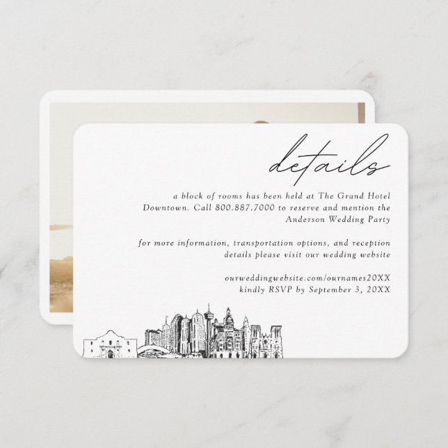 San Antonio Wedding Hotel Room Block Details Enclosure Card (Front/Back)
