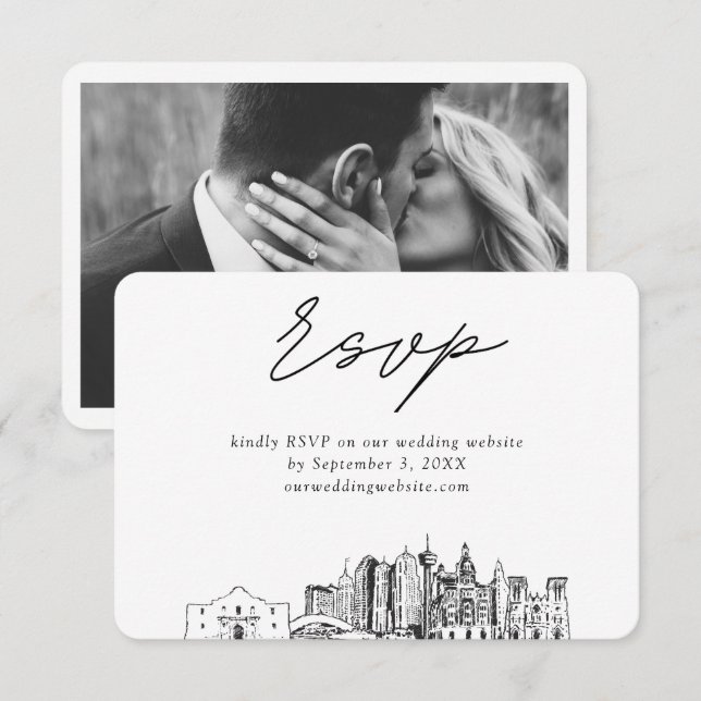 San Antonio Wedding Minimalist Sketch RSVP Enclosure Card (Front/Back)