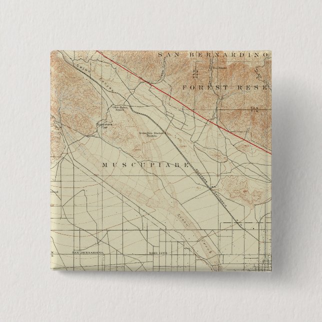 San Bernardino quadrangle showing San Andreas Rift 2 Inch Square Button (Front)