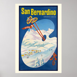 San Bernardino Switzerland Vintage Ski Poster