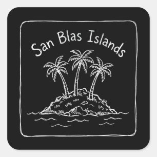 San Blas Islands Palm Tree Island Doodle Square Sticker