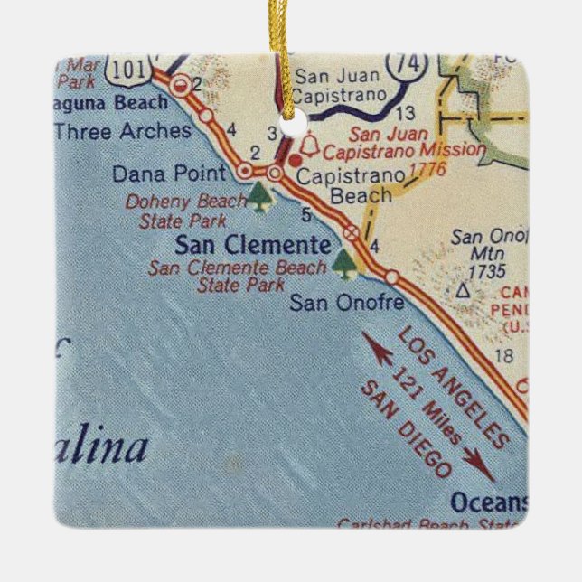 San Clemente CA Vintage Map Ceramic Ornament (Front)