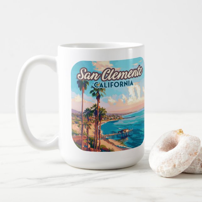 San Clemente California Beach Orange County Retro Coffee Mug (With Donut)