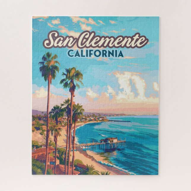 San Clemente California Beach Orange County Retro Jigsaw Puzzle (Vertical)