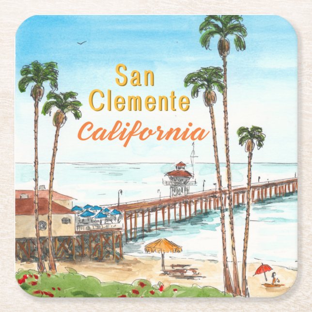 San Clemente Pier California  Square Paper Coaster (Front)