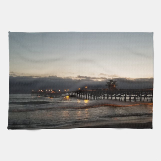 san clemente pier night time ocean california kitchen towel (Horizontal)