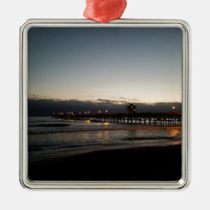 san clemente pier night time ocean california metal ornament