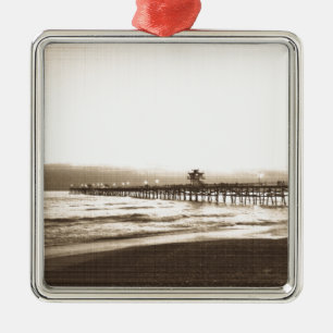 San Clemete pier California beach vintage photo Metal Ornament