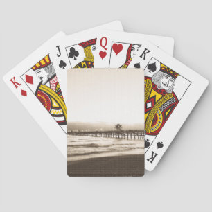 San Clemete pier California beach vintage photo Playing Cards