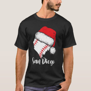 San Diego Baseball Heart Santa Hat Merry Xmas T-Shirt