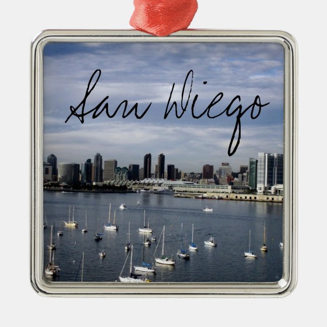 San Diego Bay and Skyline Metal Ornament (Front)