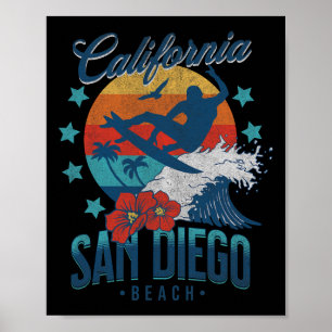 San Diego Beach California Surfing Vintage Vacatio Poster
