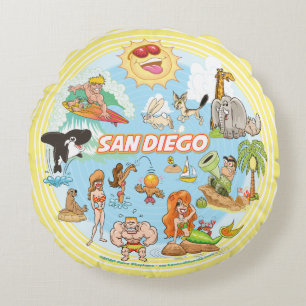 San Diego Beach Life Round Pillow