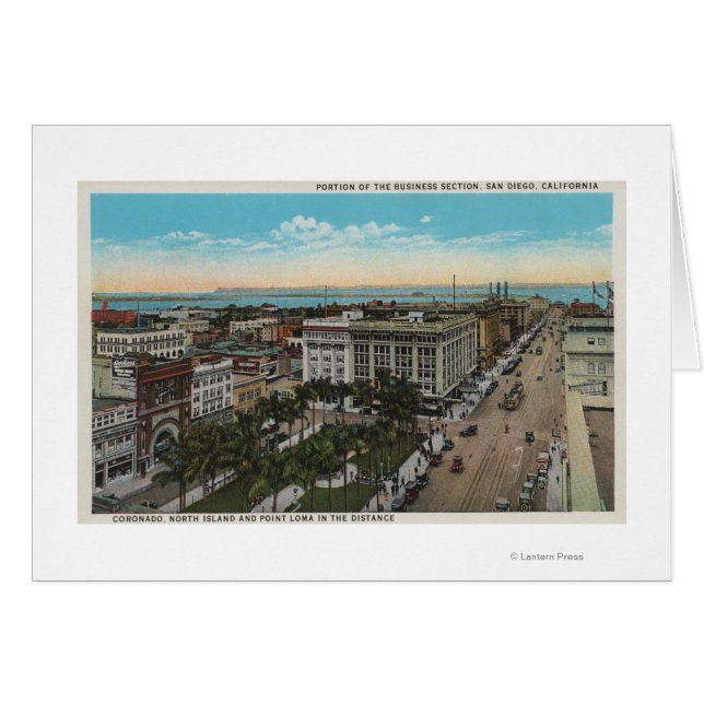 San Diego, CA - Bird's Eye View of Downtown (Front Horizontal)