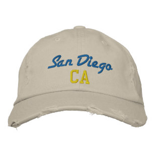 San Diego CA Blue and Yellow Vintage Style Embroidered Hat