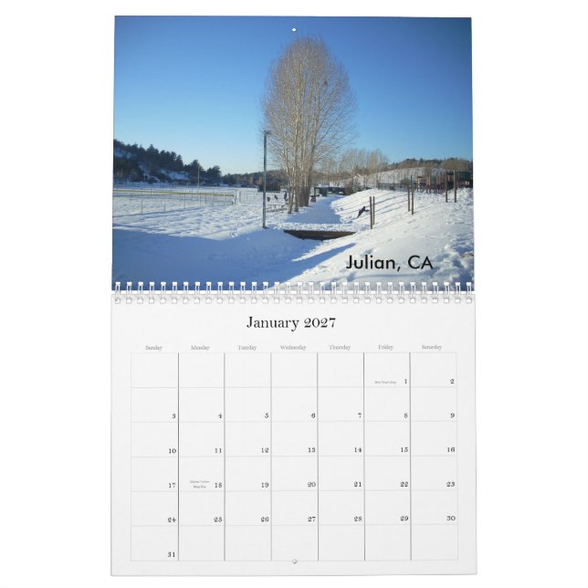 San Diego, CA  Calendar (Jan 2027)