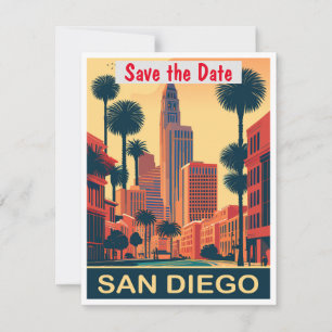 San Diego, CA, Enregistrer la date, carte postale 