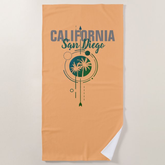 San Diego CA Geometric Palms  Beach Towel (Front)