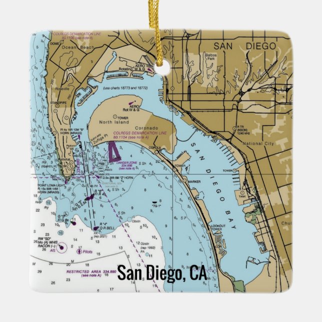 San Diego CA Nautical Chart Ceramic Ornament (Front)