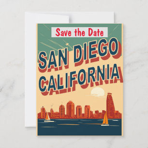 San Diego, CA, Save the Date, Vintage Postcard