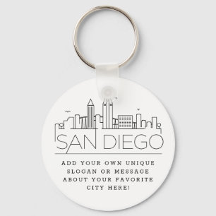 San Diego, CA Stylized Skyline   Custom Slogan Keychain