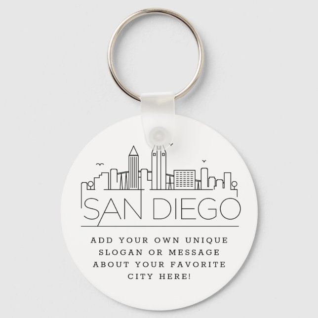 San Diego, CA Stylized Skyline | Custom Slogan Keychain (Front)