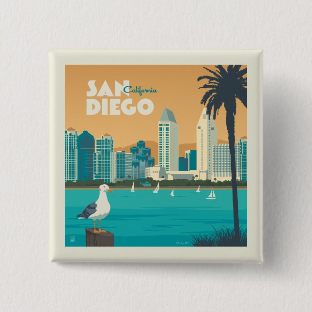 San Diego, California 2 Inch Square Button (Front)