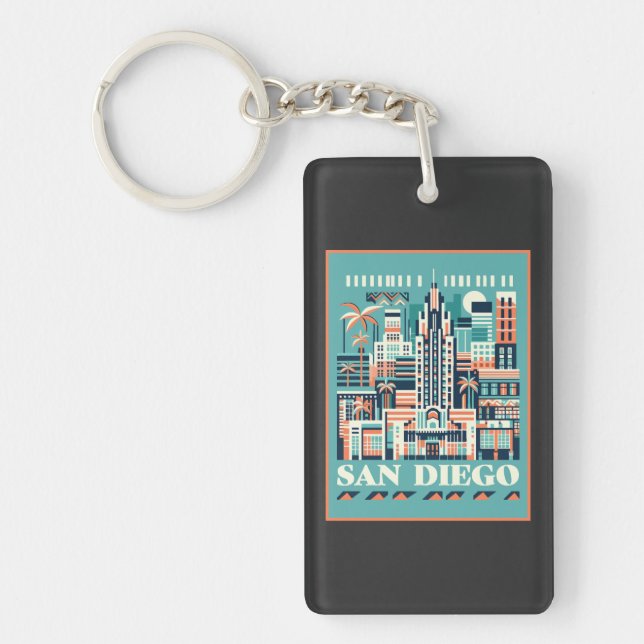 San Diego California Art Deco Keychain (Front)