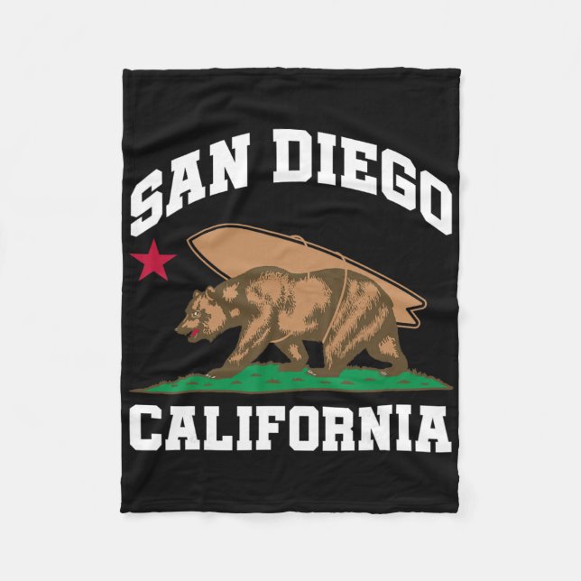 San Diego California Bear Surfing Surfer  Fleece Blanket (Front)