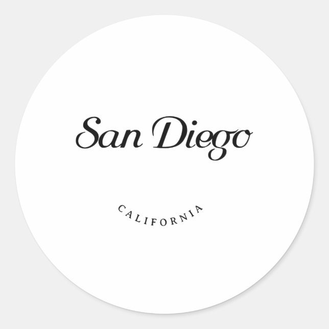 San Diego California Black Font Classic Round Sticker (Front)