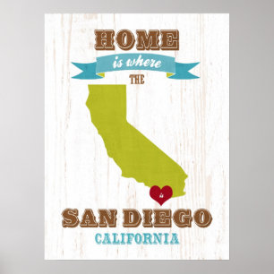 San Diego, California Map – Home Is Where The He Poster