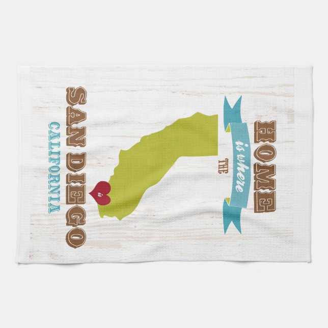 San Diego, California Map – Home Is Where The Hear Kitchen Towel (Horizontal)