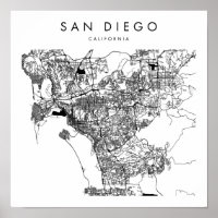 San Diego California Minimal Modern Street Map